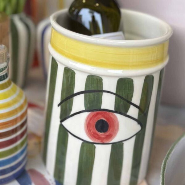 Val Pottery Wine Chiller Dark Green Stripes